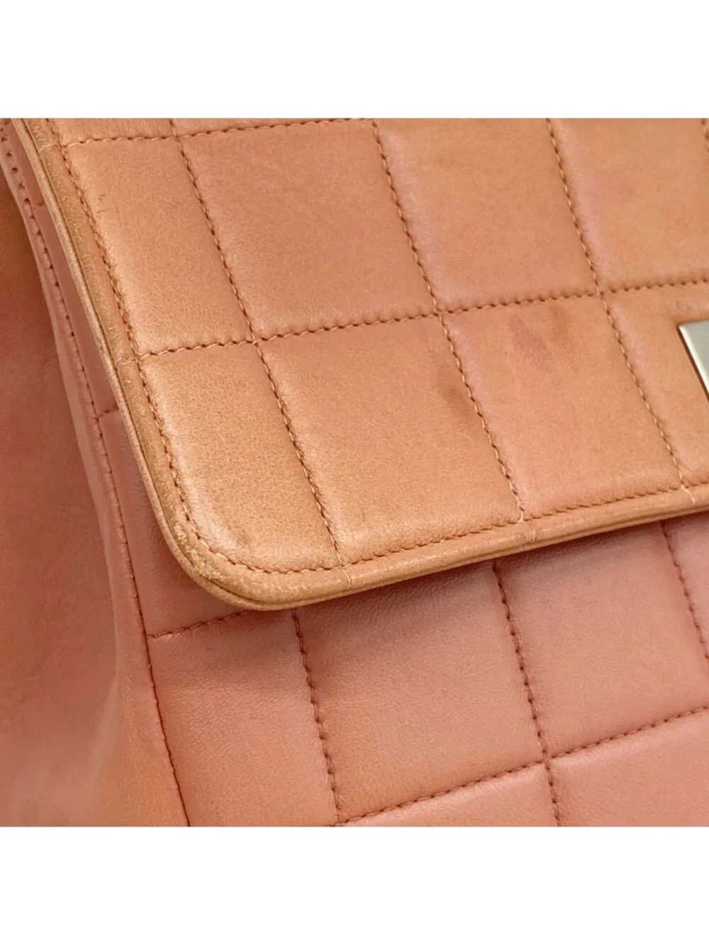 Chanel Shoulder Bag Choco Bar Lambskin Coral Pink Silver